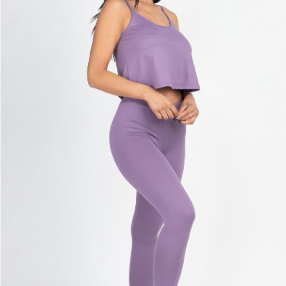 ⭕️ SOLD OUT ⭕️ NEW Purple Solid Color Cami Top & Leggings Set - Picture 2 of 6